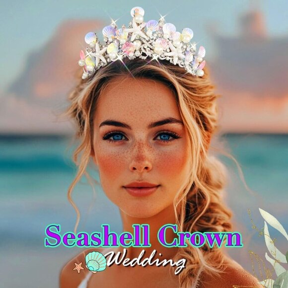 Mermaid Crown Silver Shell Tiara Rhinestone Ocean Princess Hair Accessory - Picture 2 of 7